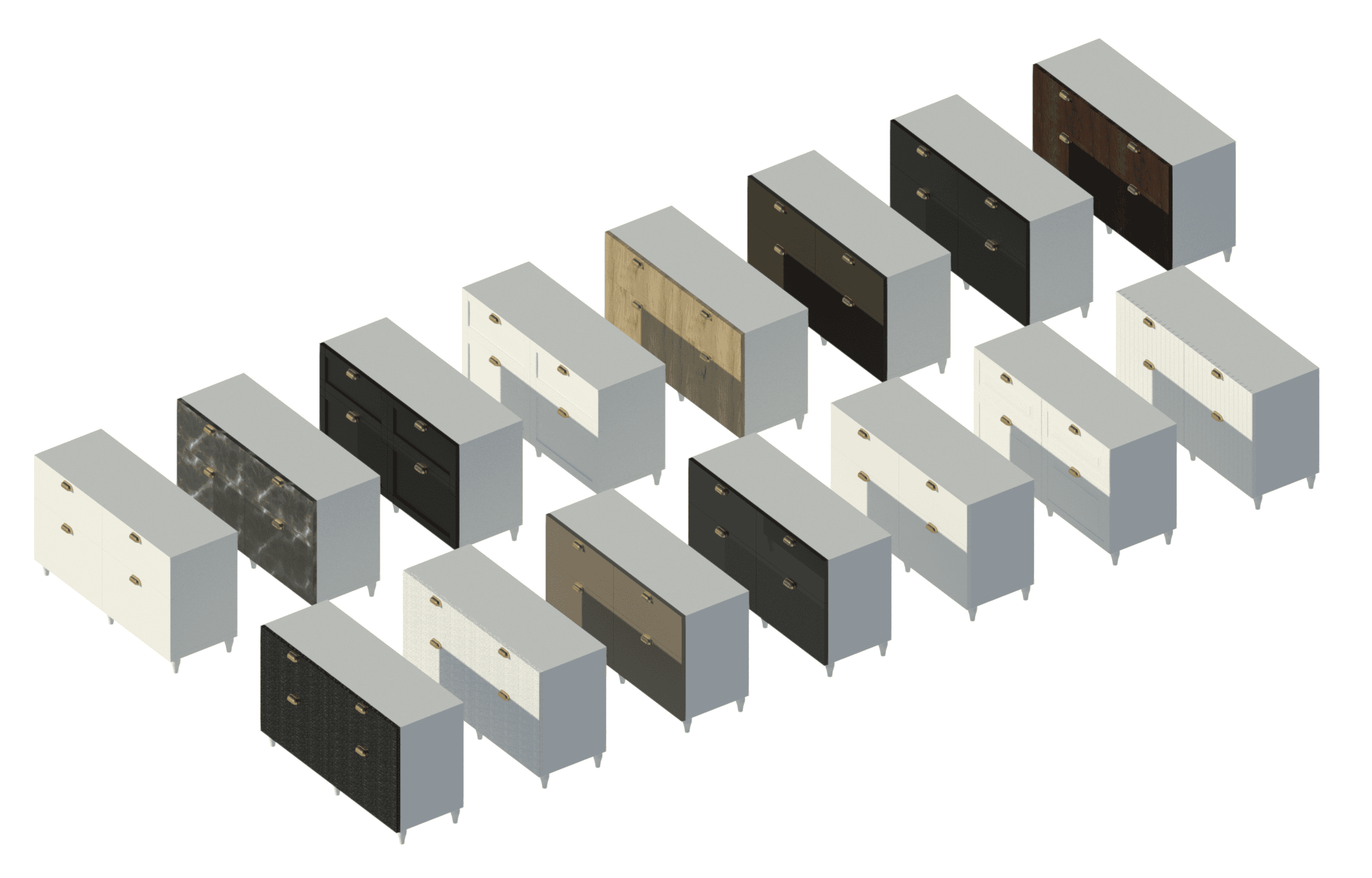 Raytrace showing a glimpse of possible variations for TV Unit with drawers.