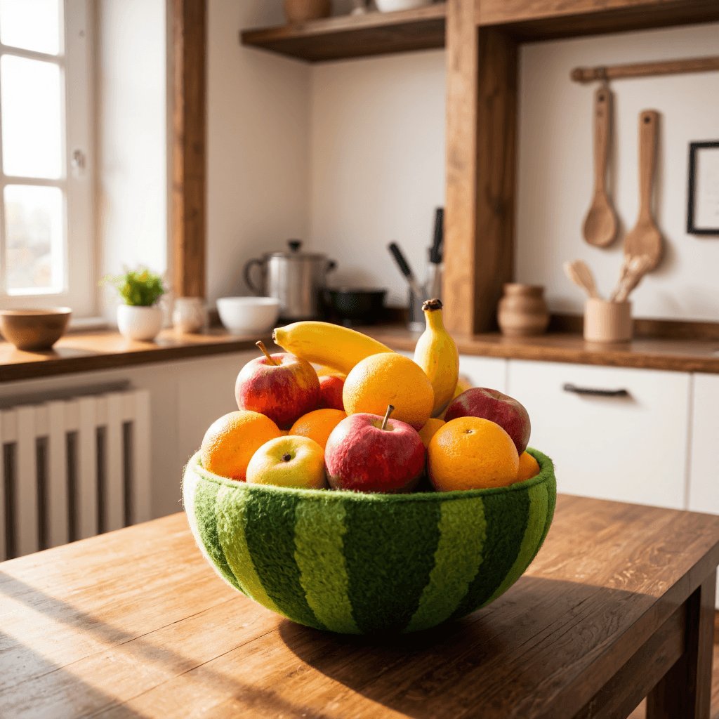 product photography of a piece of watermelon-shaped felt