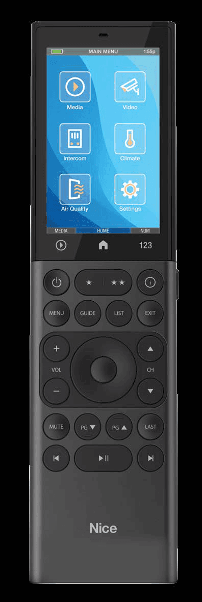 Nice remote control with touchscreen and button interface.