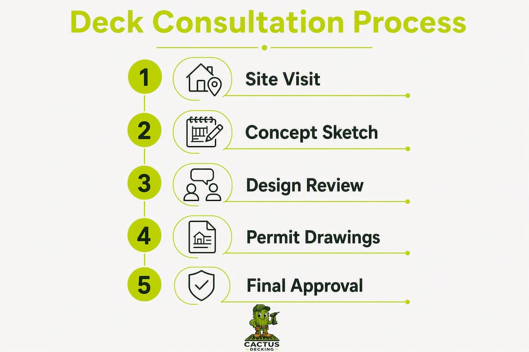 Infographic showing deck consultation process steps