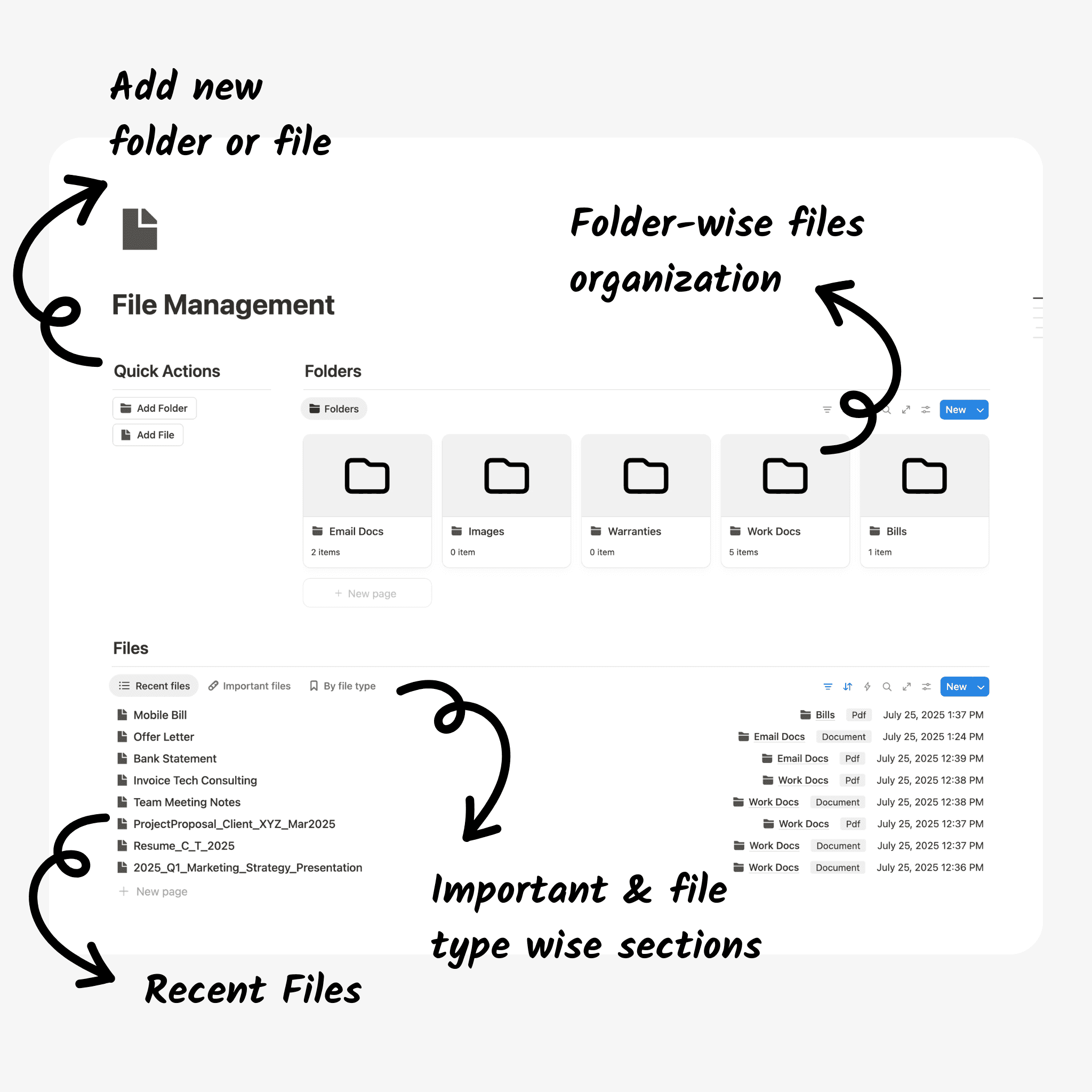File Manager Notion template for organizing digital files and documents