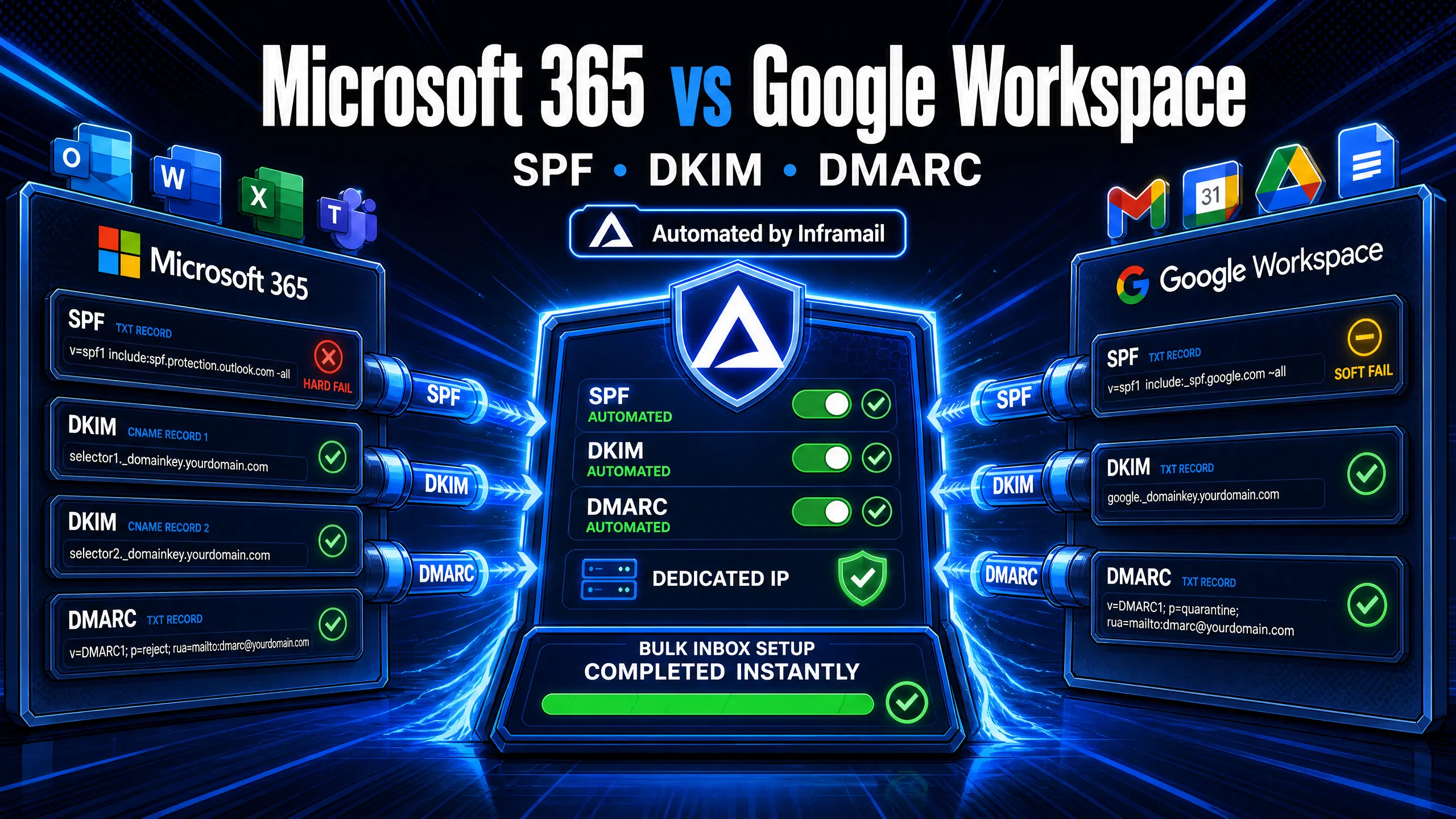 Microsoft 365 vs. Google Workspace: SPF, DKIM, and DMARC Configuration Differences for Cold Email