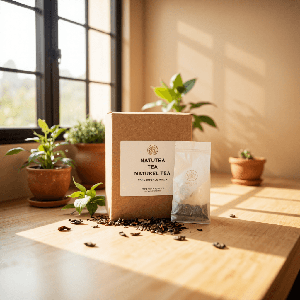 product photography of box of tea with a tea bag