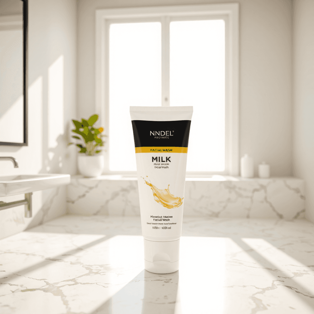 product photography of a tube of facial wash