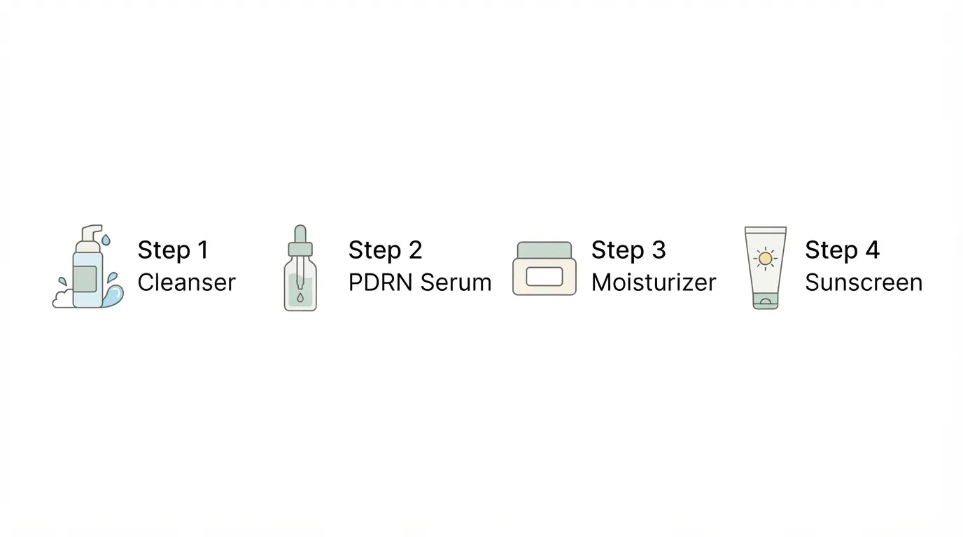 Skincare routine infographic showing where PDRN serum is applied