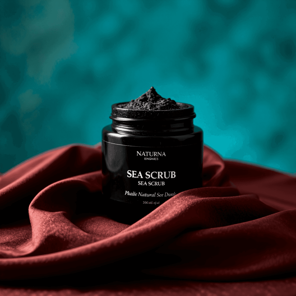 product photography of a jar of sea scrub for spa therapy