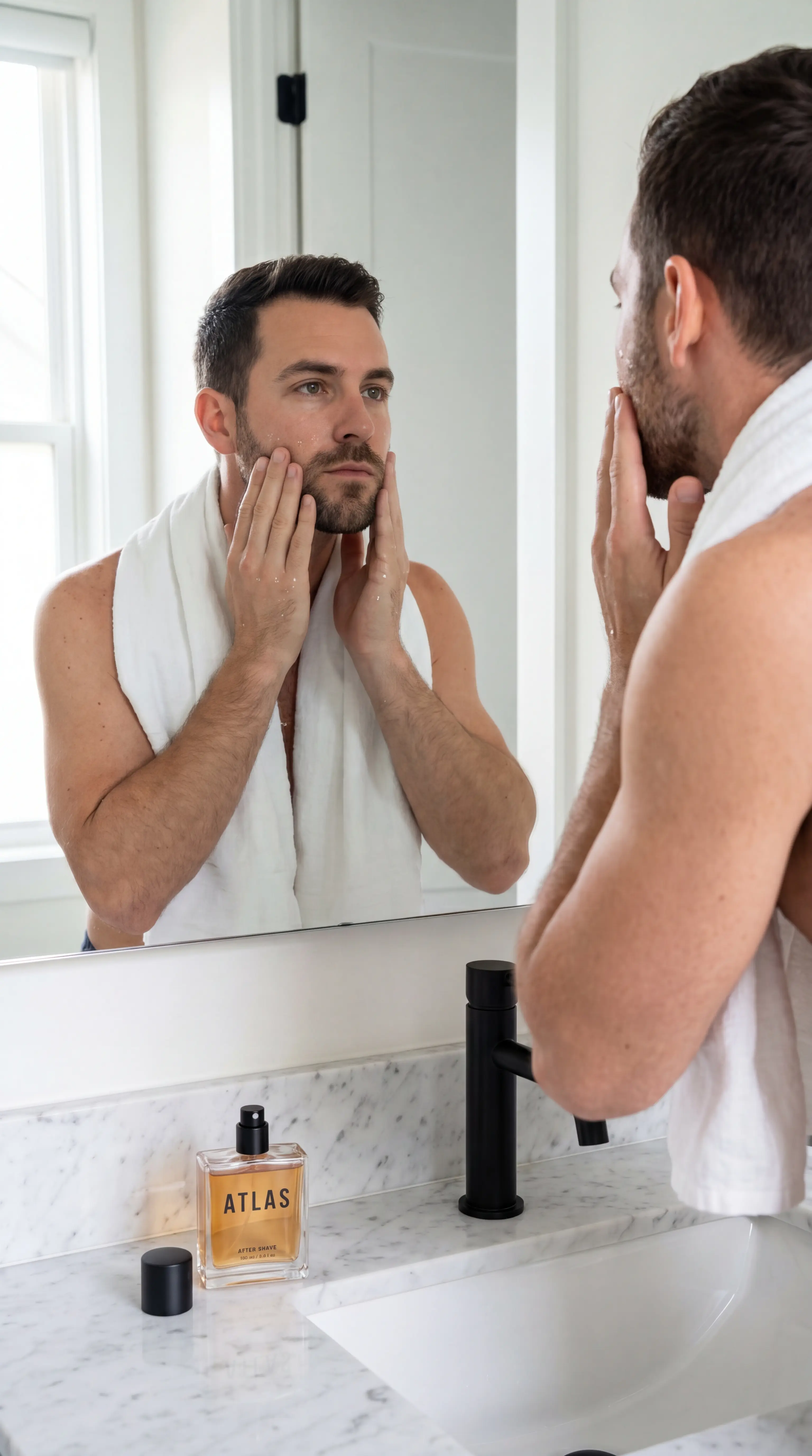 Mann mit Atlas After Shave