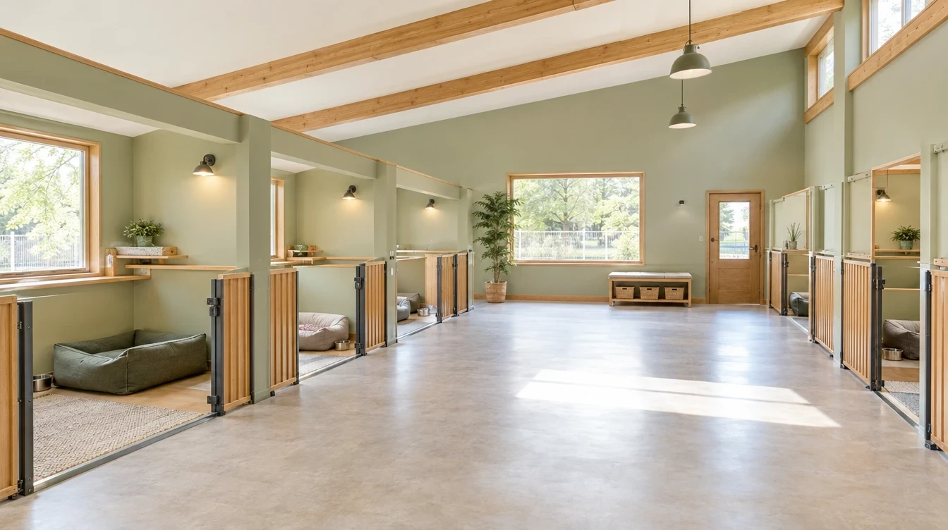 Spacious dog accommodation in a bright boarding facility