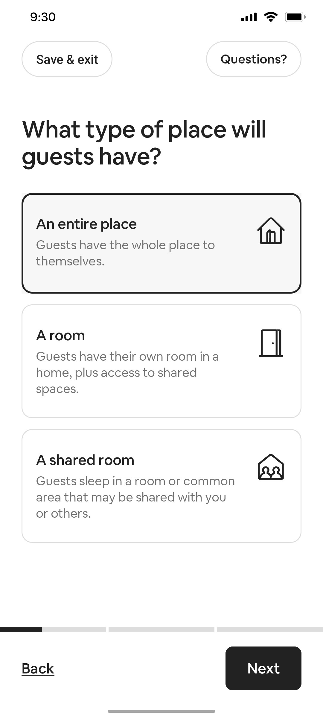 Airbnb Guest type screen
