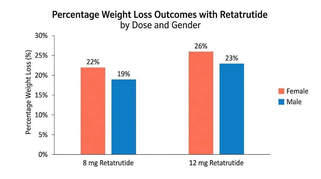 Retatrutide clinical trial weight loss results women vs men bar chart