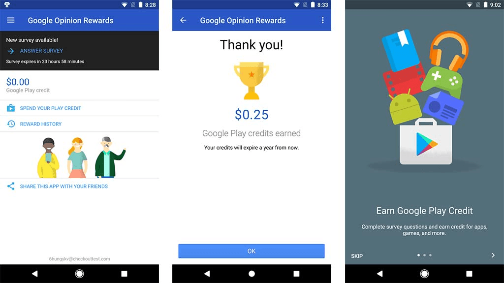 a screenshot of Google opinion rewards