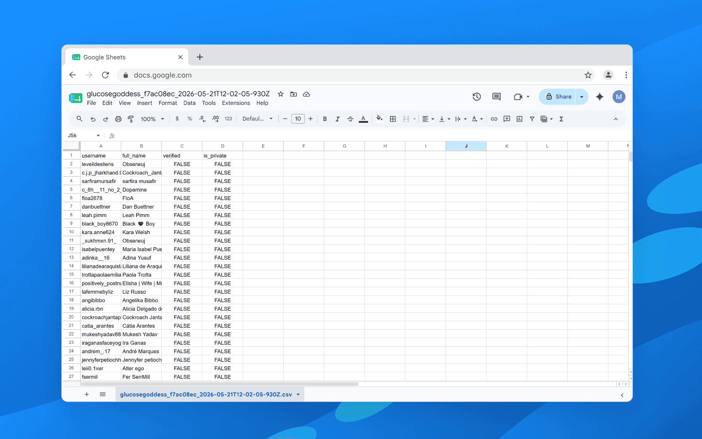Scraper results in CSV format