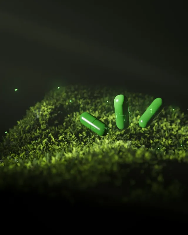 DIM capsules on grass background
