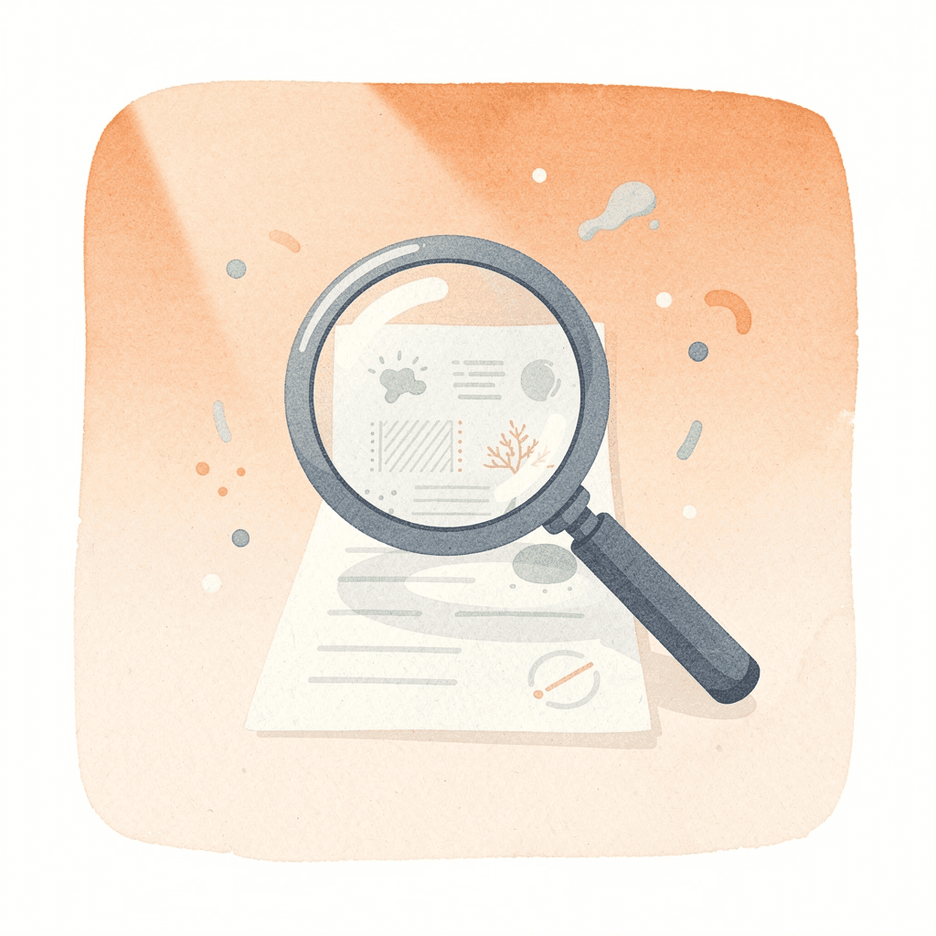 Magnifying glass examining search results representing invisible AI search traffic