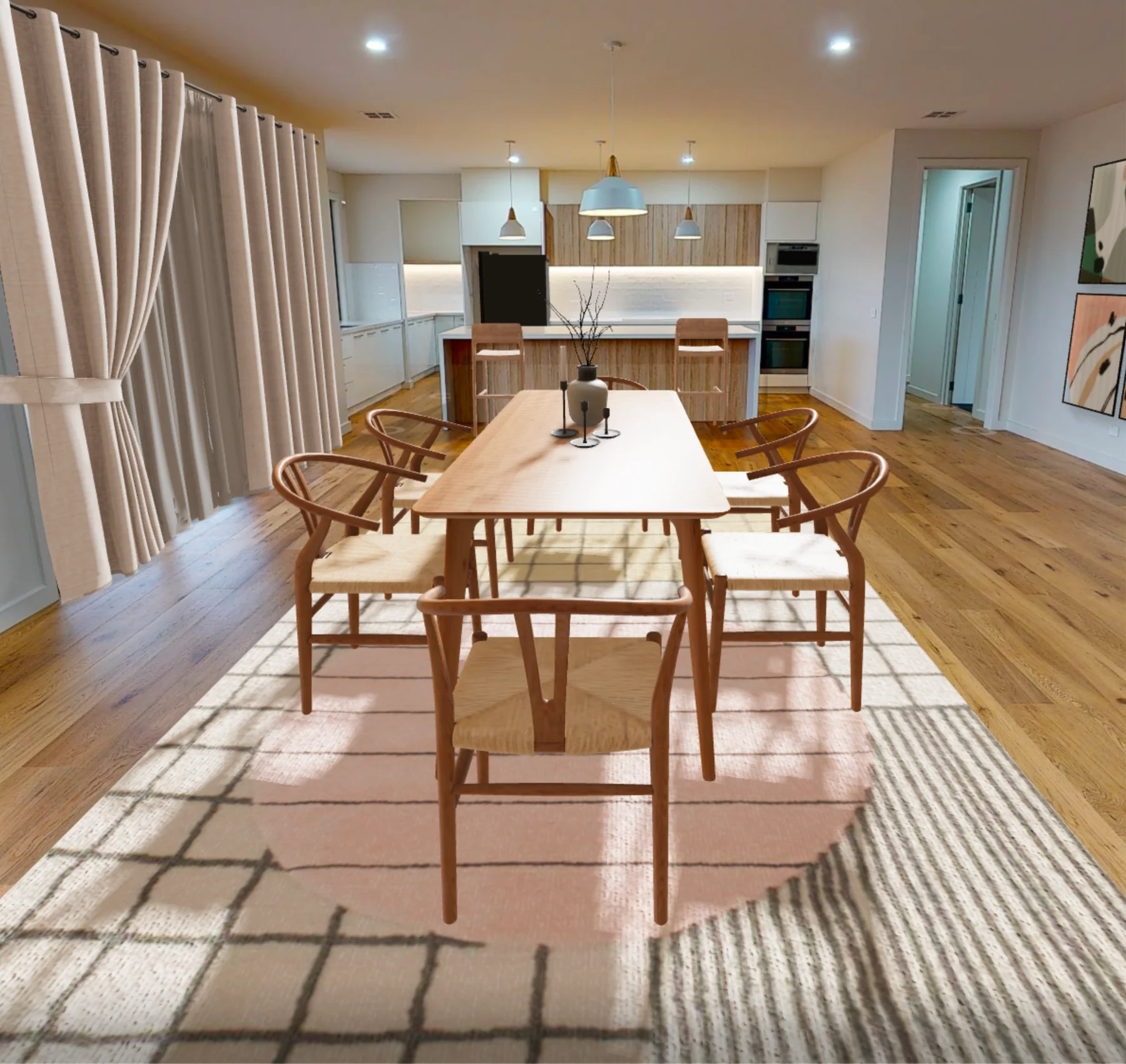 Photorealistic virtual staging of a residential dining and living space in Adelaide, developed from a high-fidelity 3D digital twin by ABM visual