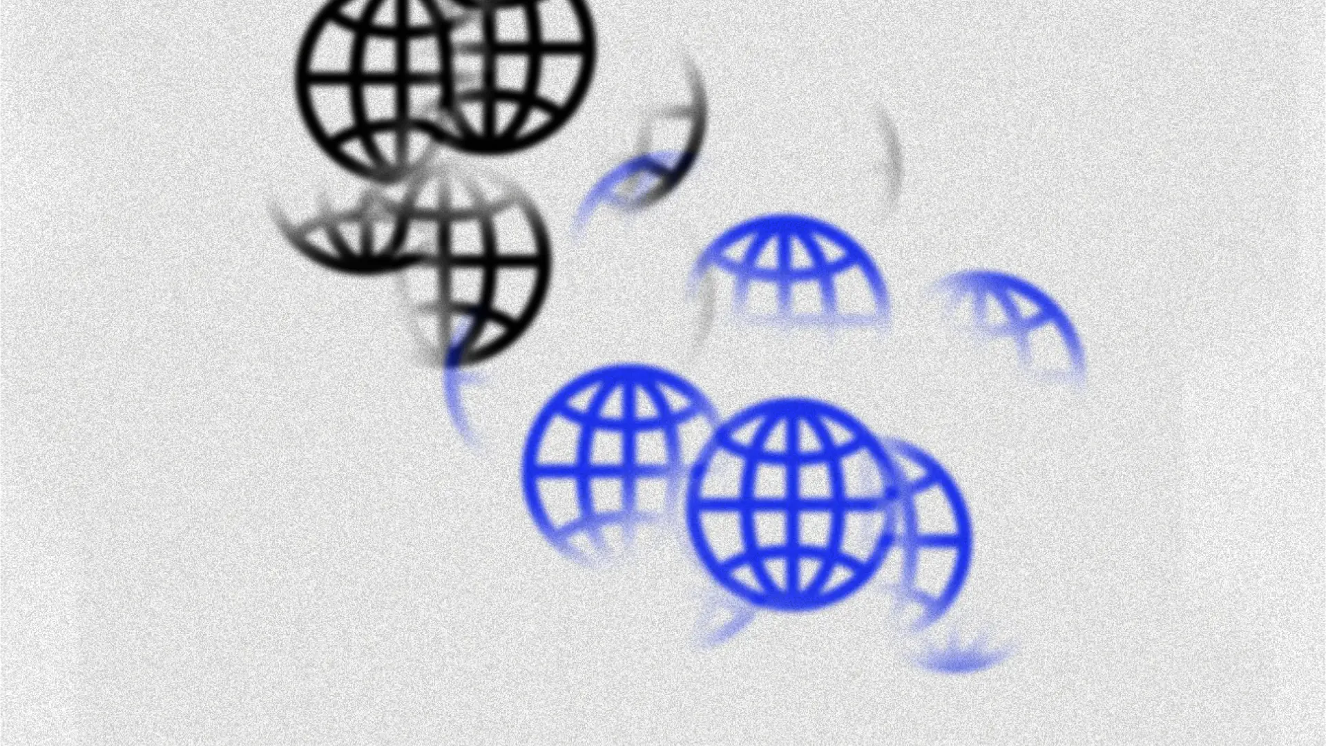 A fragmented and abstract graphic of globe icons