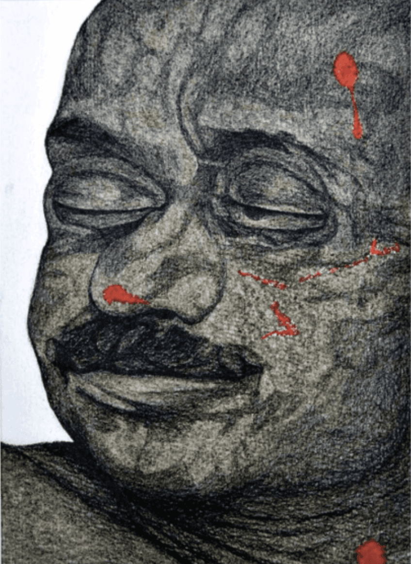 herd of sheep on road painting