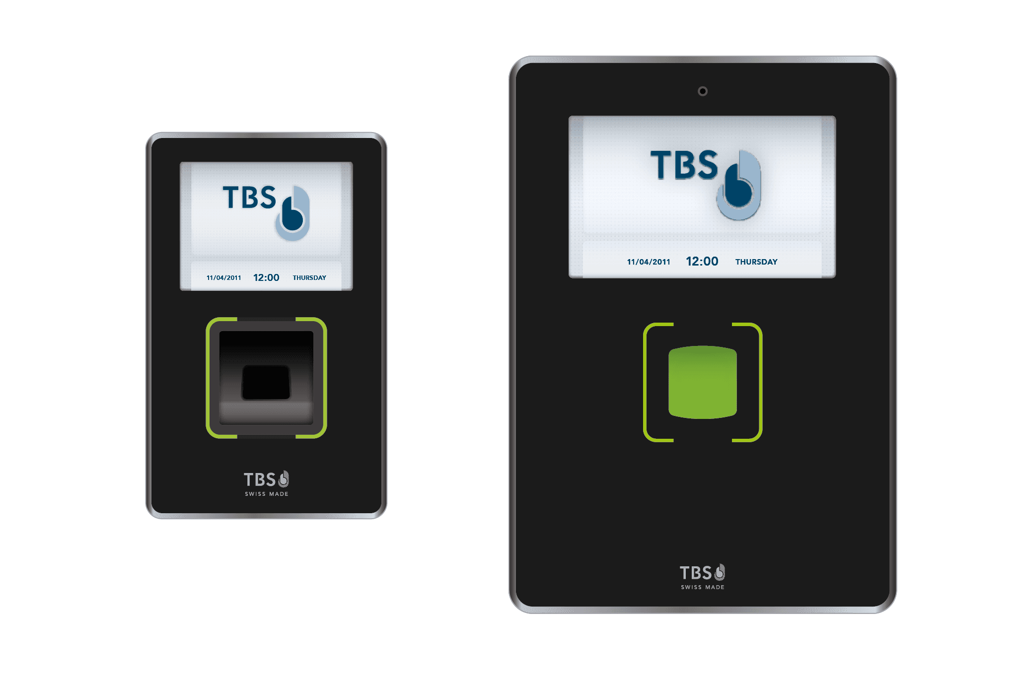 Grosses und kleines Terminal mit Screen und Fingerabdrucksensor mit Benutzeroberfläche im hell (TBS, 2010)