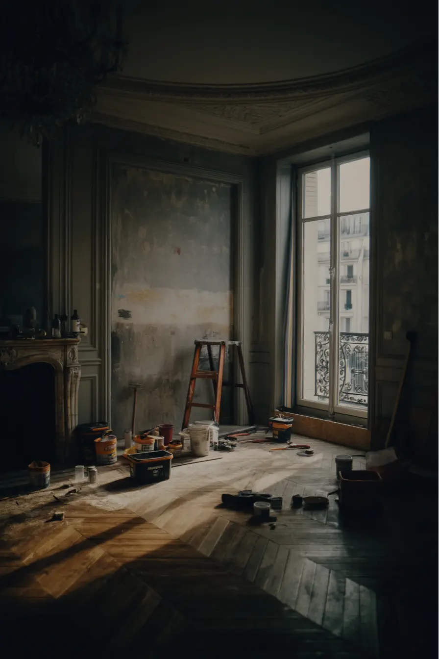 Appartement en rénovation à Paris avec chantier abandonné