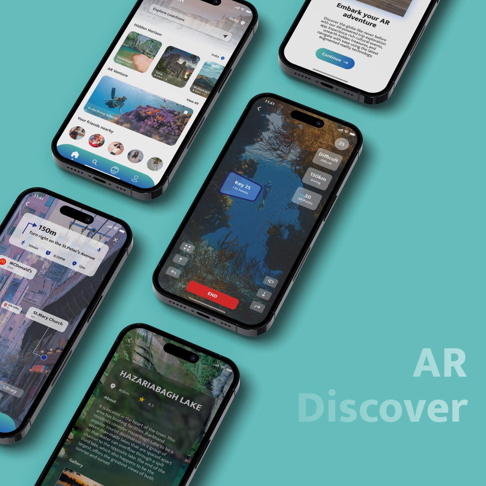 High-fidelity AR Discover app UI featuring immersive AR experience interface and interactive navigation elements