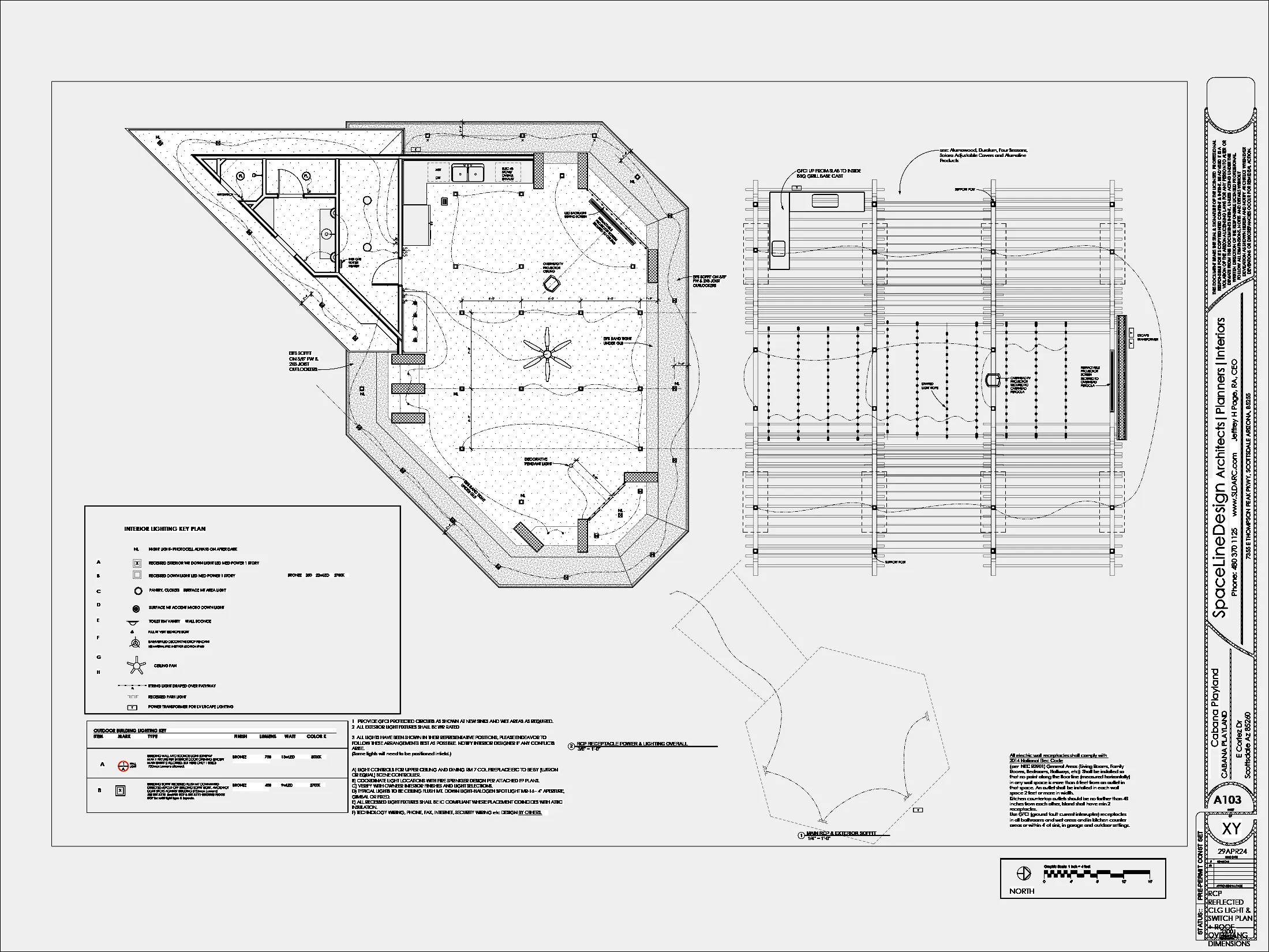 Reflected Ceiling Plans showing lights and switches for ramada.