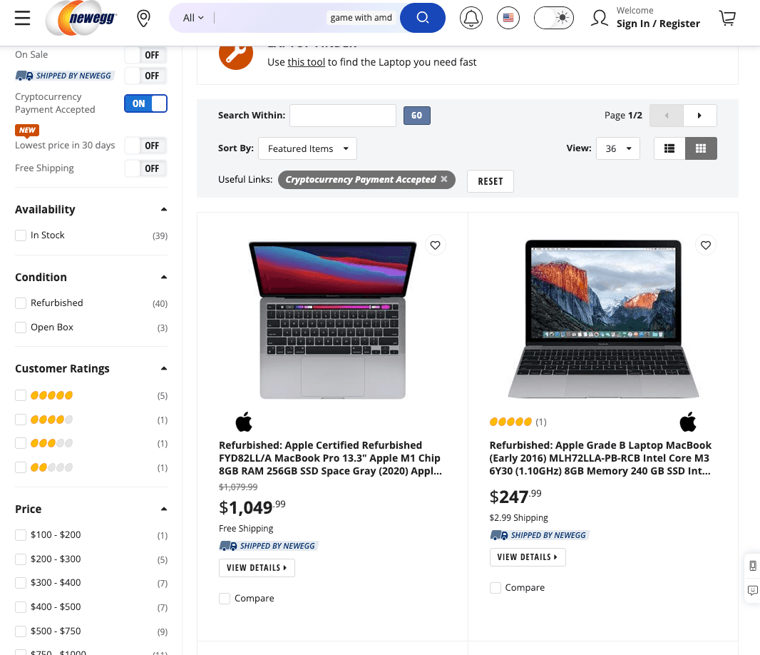 buy macbooks with crypto via newegg