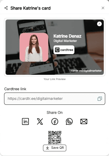 Professional email signature and custom QR code for a link in bio profile featuring a digital marketer.