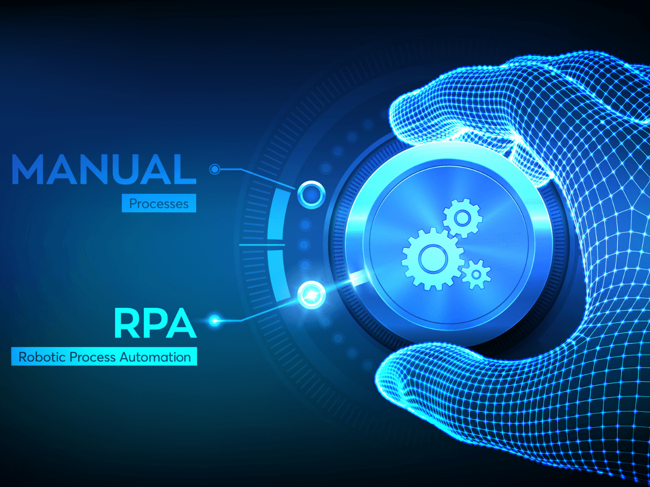 A hand reaching towards a glowing blue orb with digital interface elements in the background.