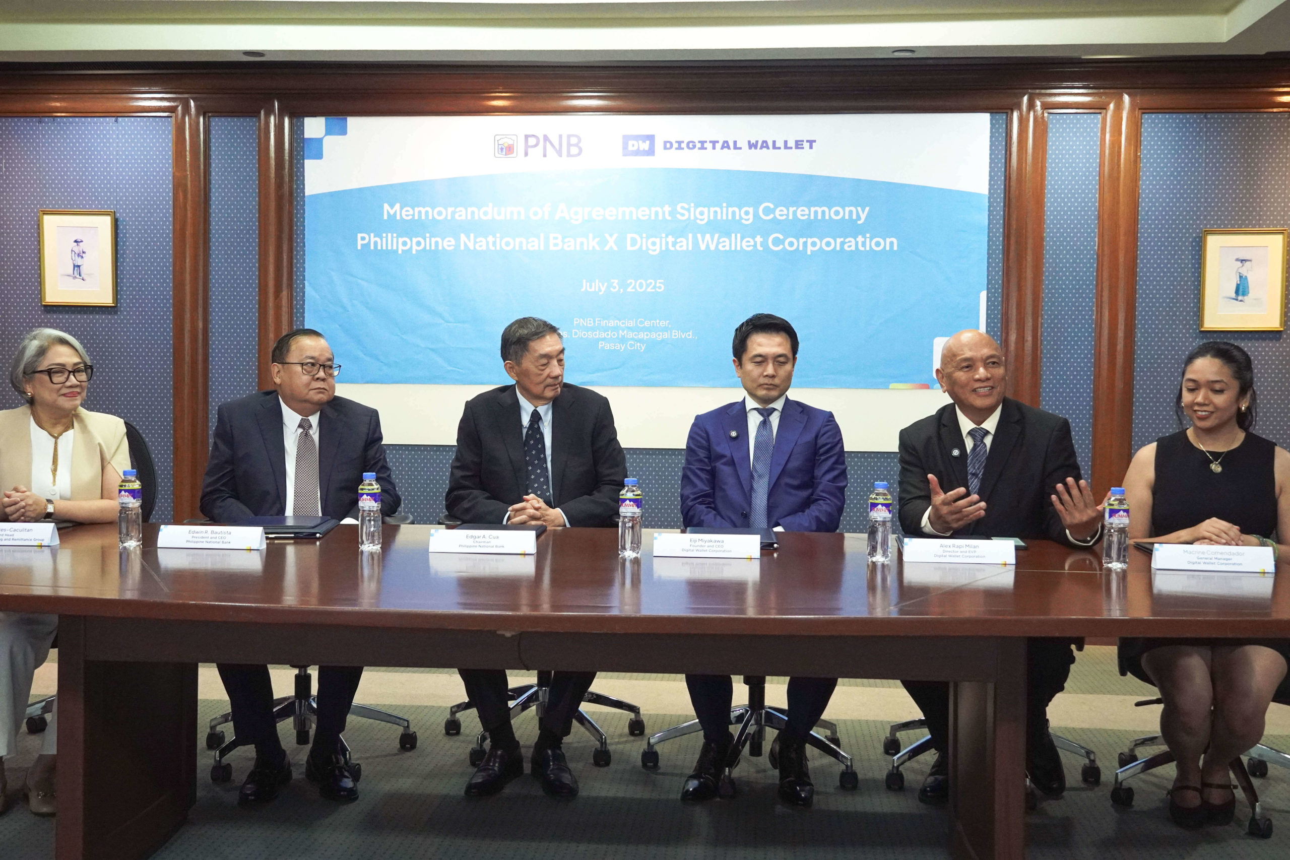 PNB executives with DWC founder and CEO, EVP and COO at the signing ceremony for their global partnership