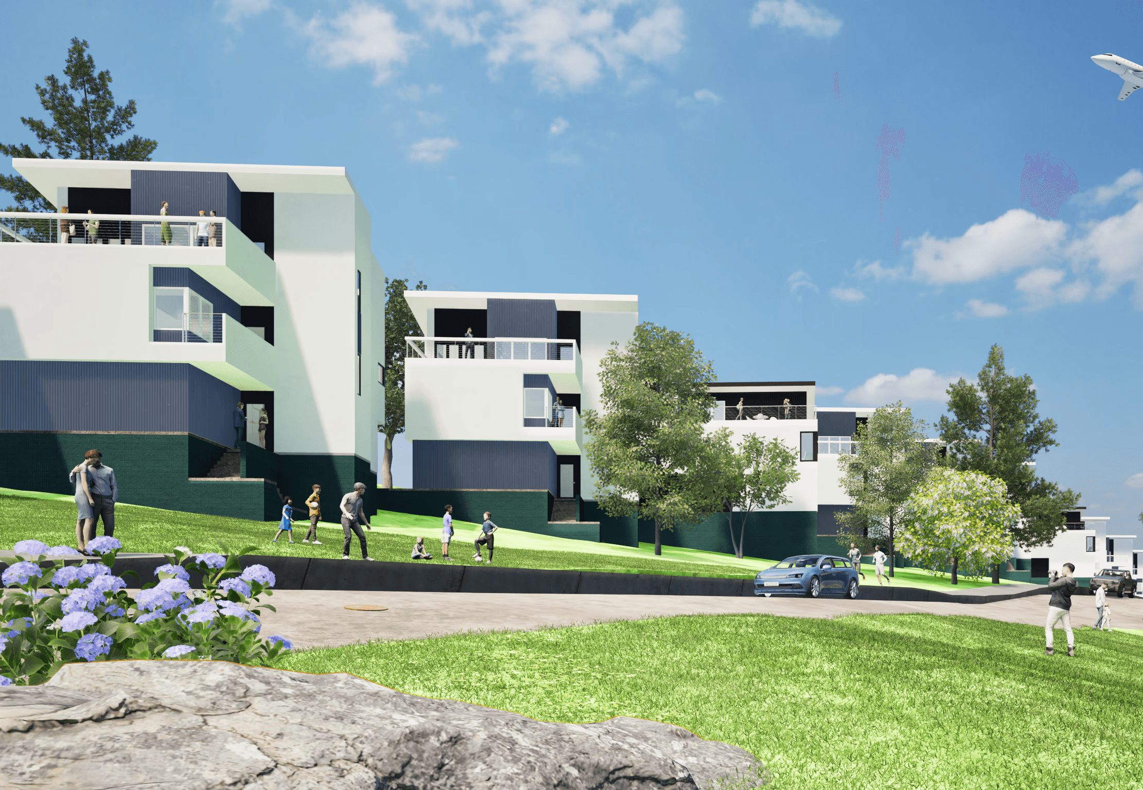 The photo of a skyscrapper and the blue sky as a background