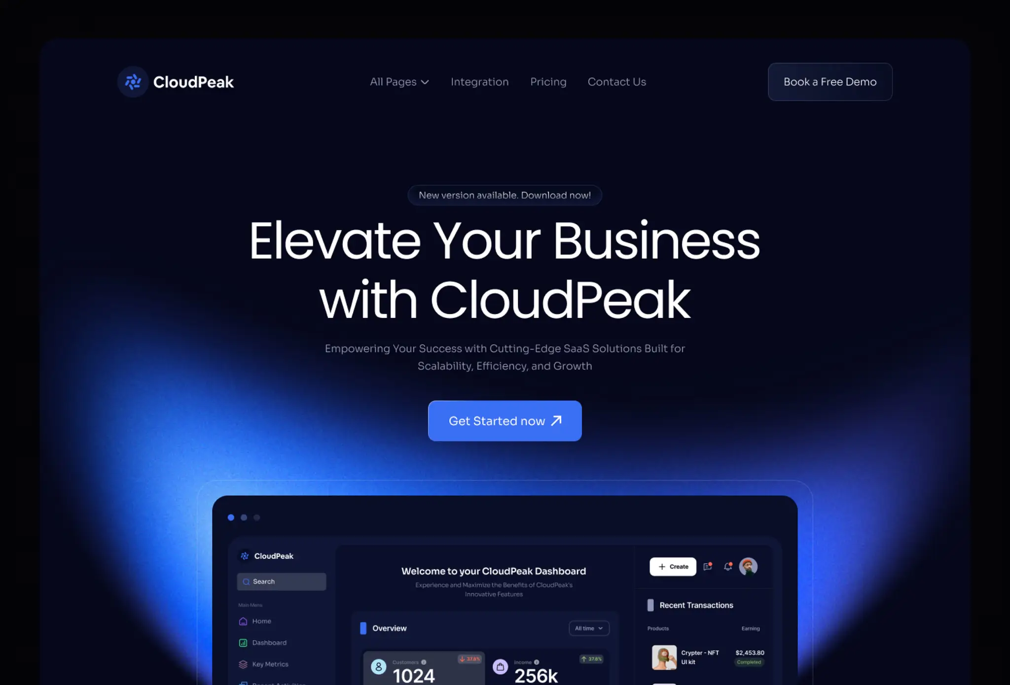 cloudpeak lite free saas & startup landing page template