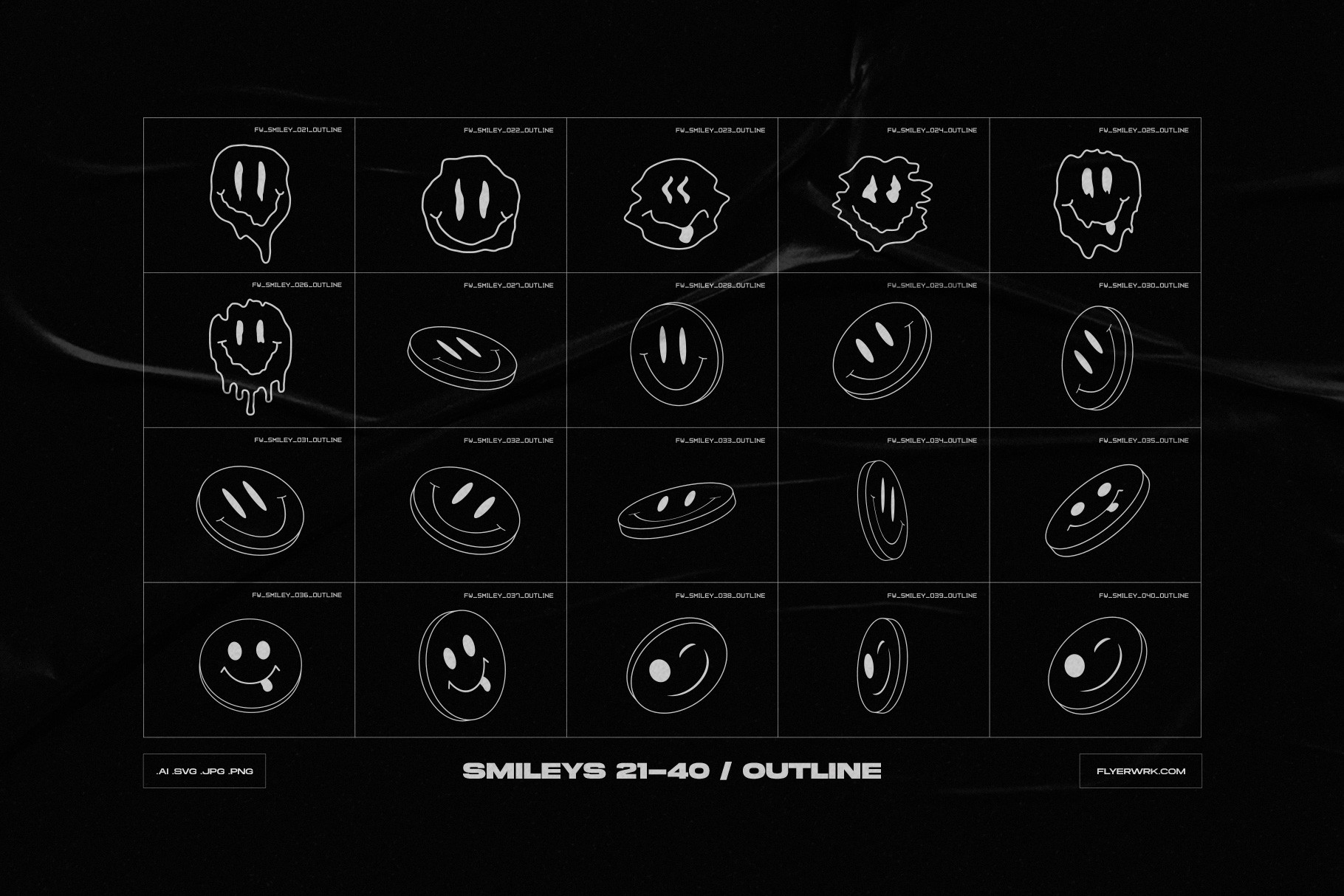 Y2K Abstract Acid smiley icons outline set 21 to 40 vector preview