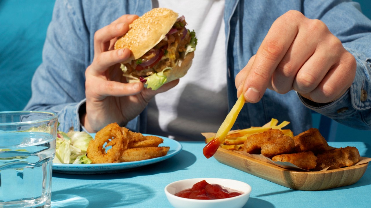 Close up on delicious fast food meal
