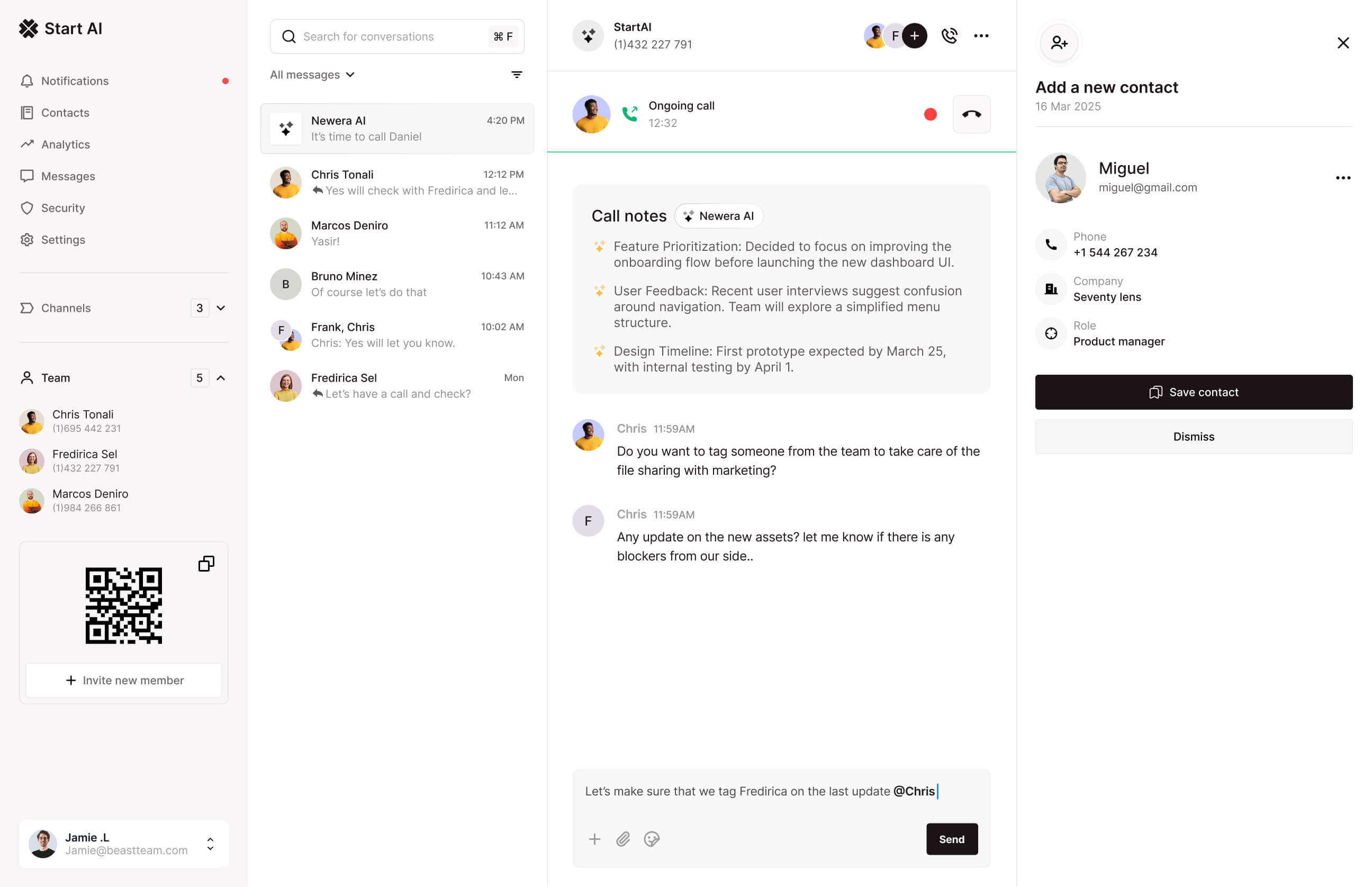 Dashboard mockup for AI tool