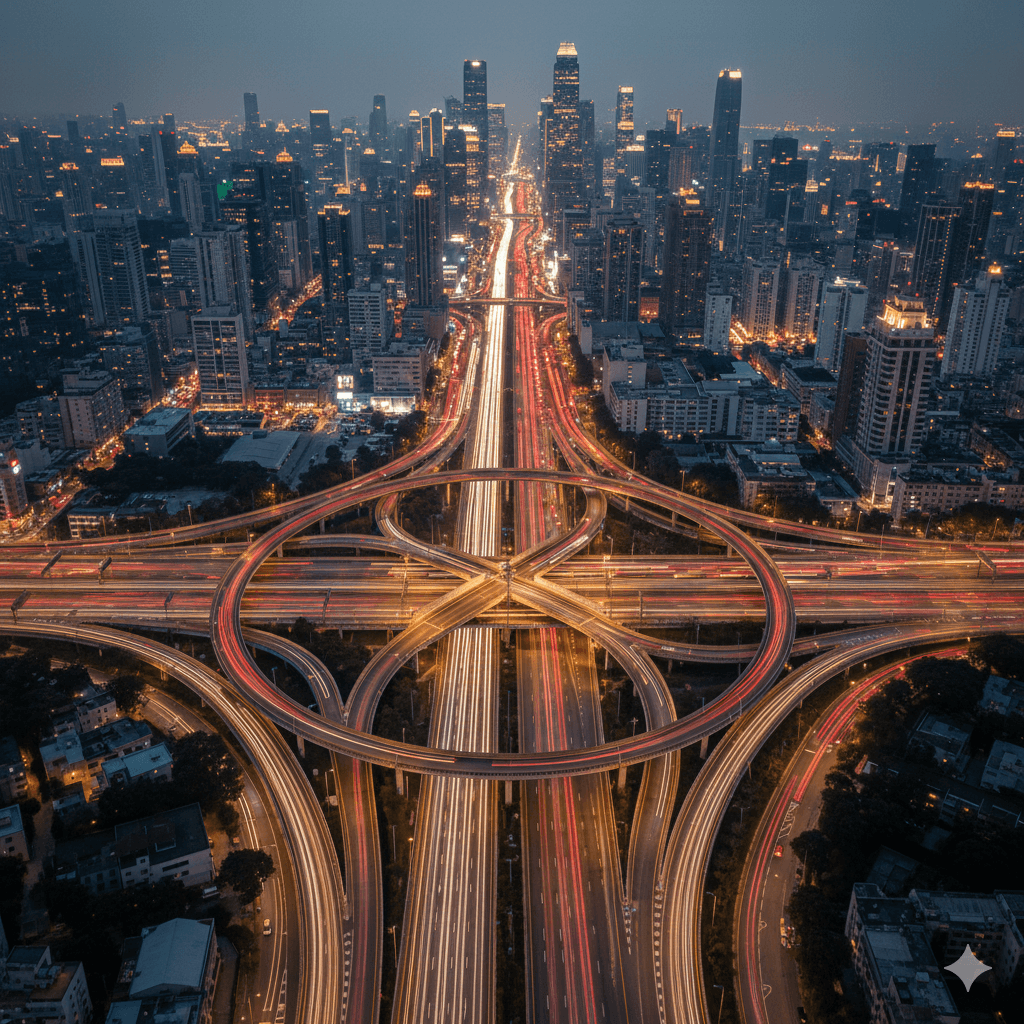 Aerial shot of Delhi-NCR highway intersection, symbolizing 0 KM connectivity and commercial junction on Dwarka Expressway