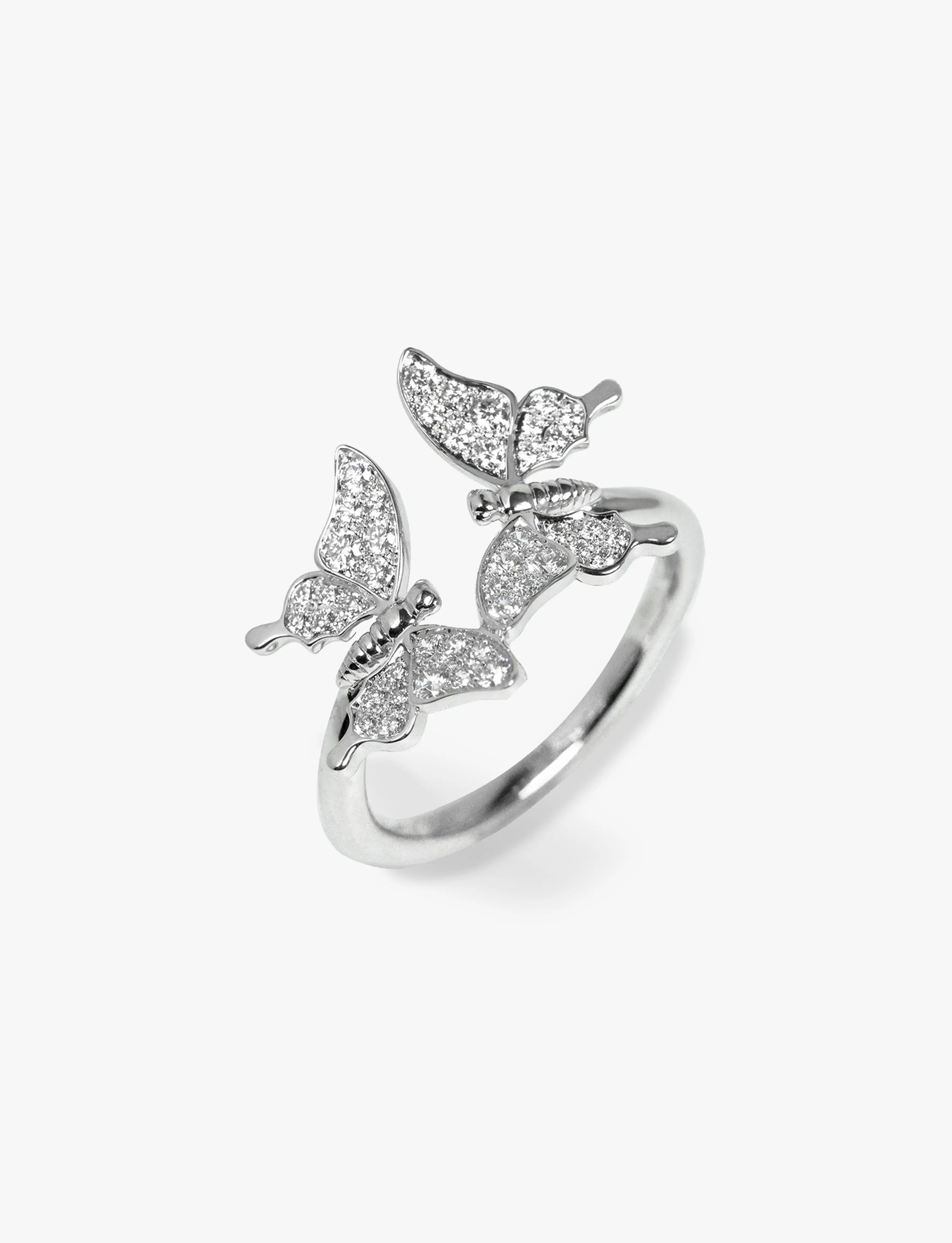 Bague Mini Duo Maison Édéenne en or blanc sertie de deux papillons pavés de diamants