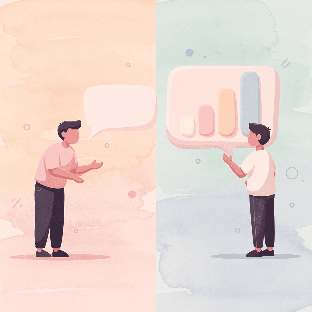 Split scene showing hesitation versus confident speaking