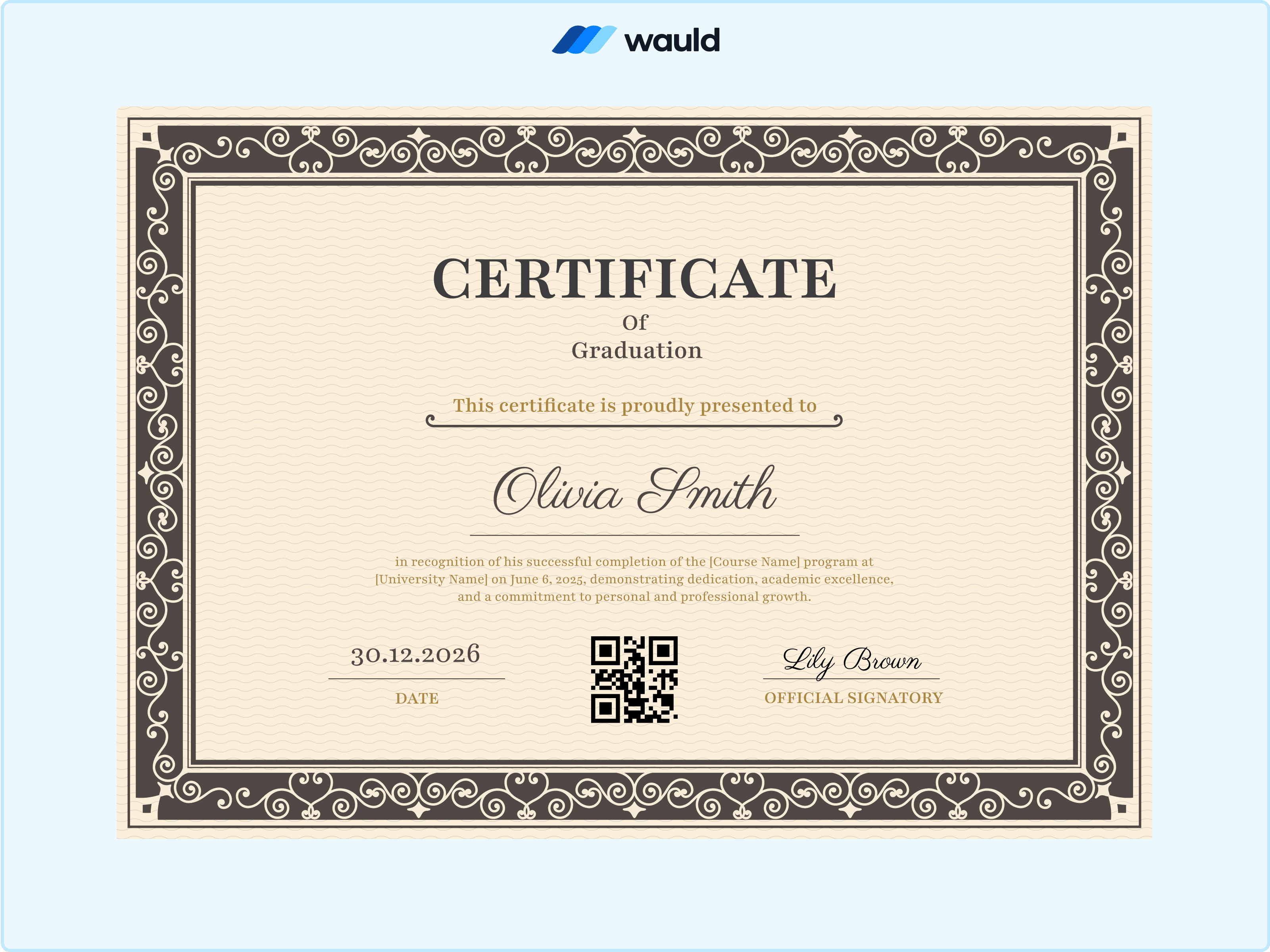 Wauld - Sleek graduation certificate template