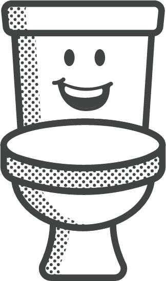 A cartoon-style toilet with a smiling face, giving a friendly and cheerful appearance.
