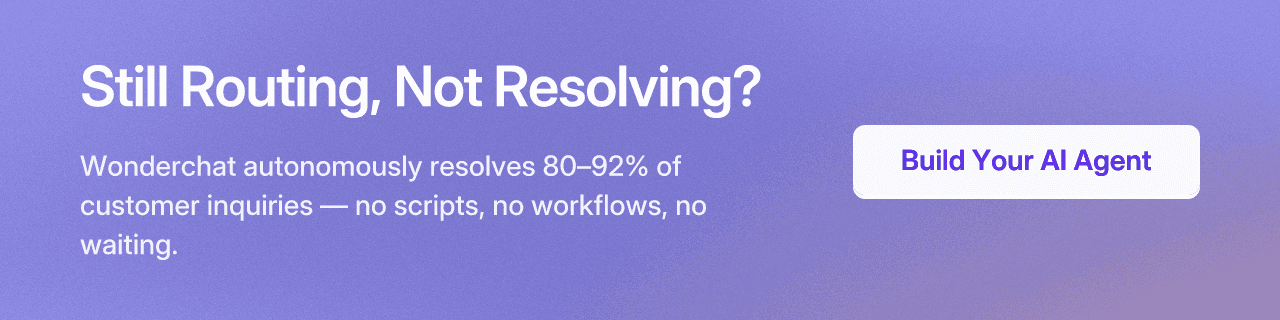 Still Routing, Not Resolving? Wonderchat autonomously resolves 80–92% of customer inquiries — no scripts, no workflows, no waiting.