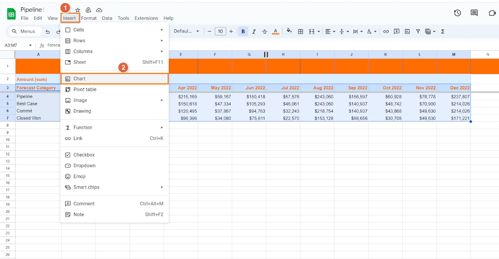 Click on the "Insert" tab in the ribbon. Locate the "Charts" group and click the dropdown arrow under "Chart."