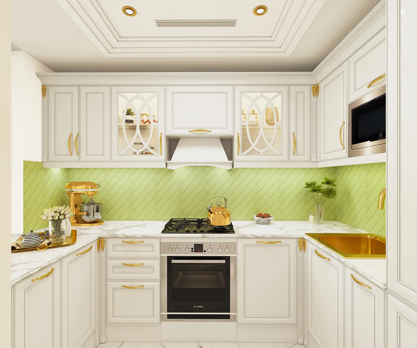 A kitchen at Vincitore Aqua Flora filled with natural light, perfect for cooking and dining.