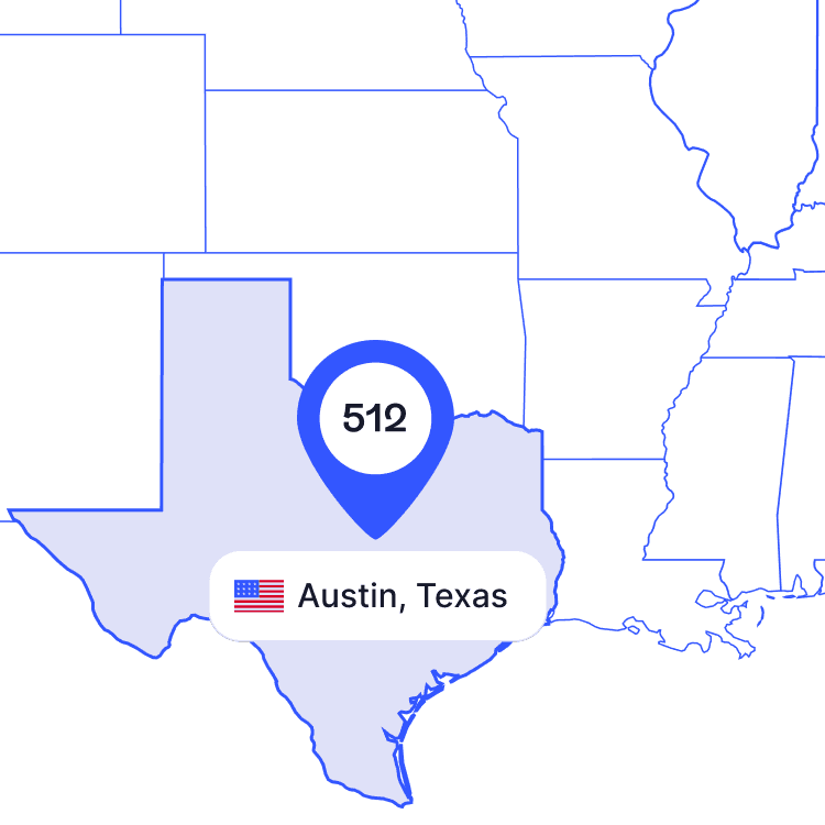 US map of 512 area code phone numbers and its coverage region