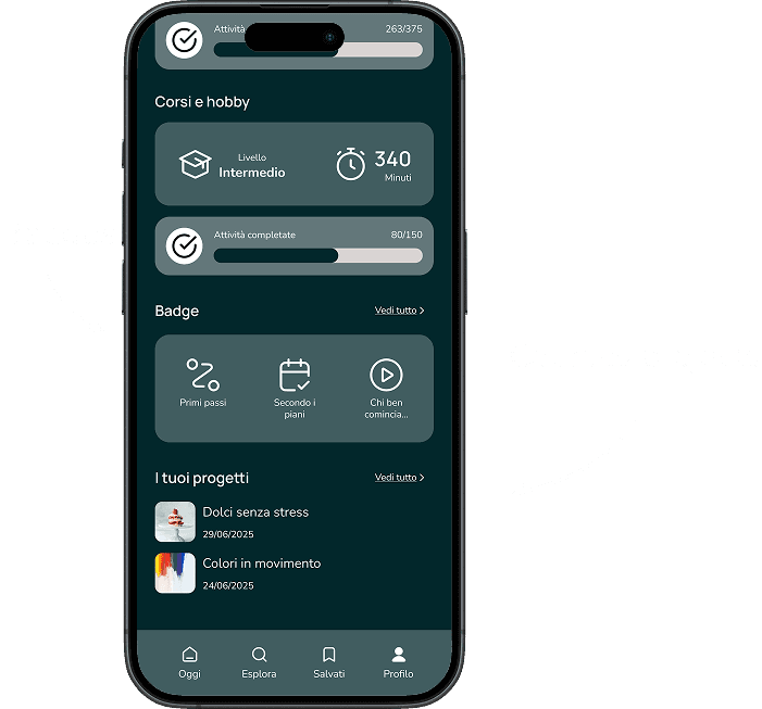 Progress page with badges and courses projects