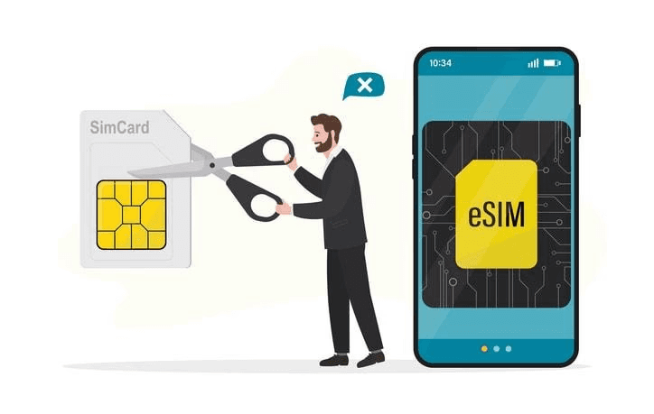 An illustration of an embedded SIM (eSIM) technology in a smartphone.