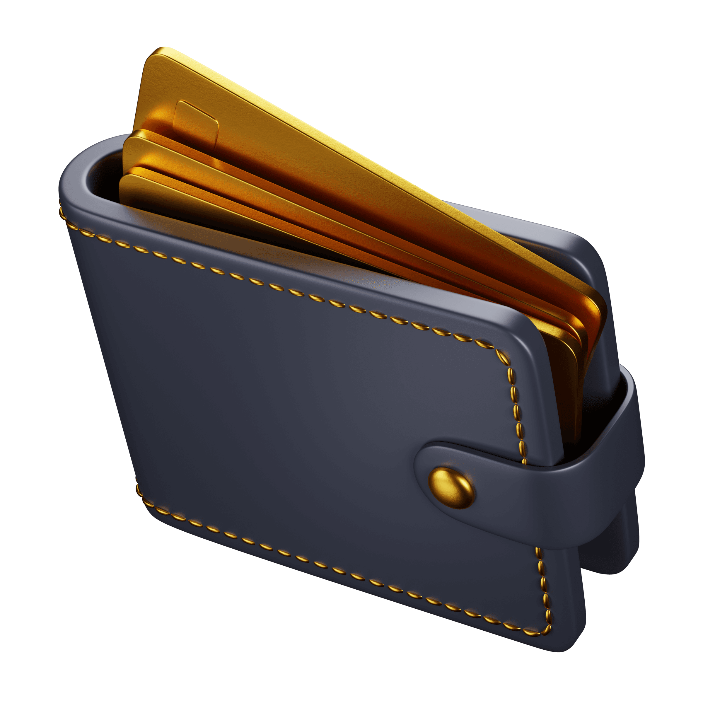 3D blue and gold wallet icon, illustrating Portray Digital Agency's value-driven digital marketing solutions, on a dark background