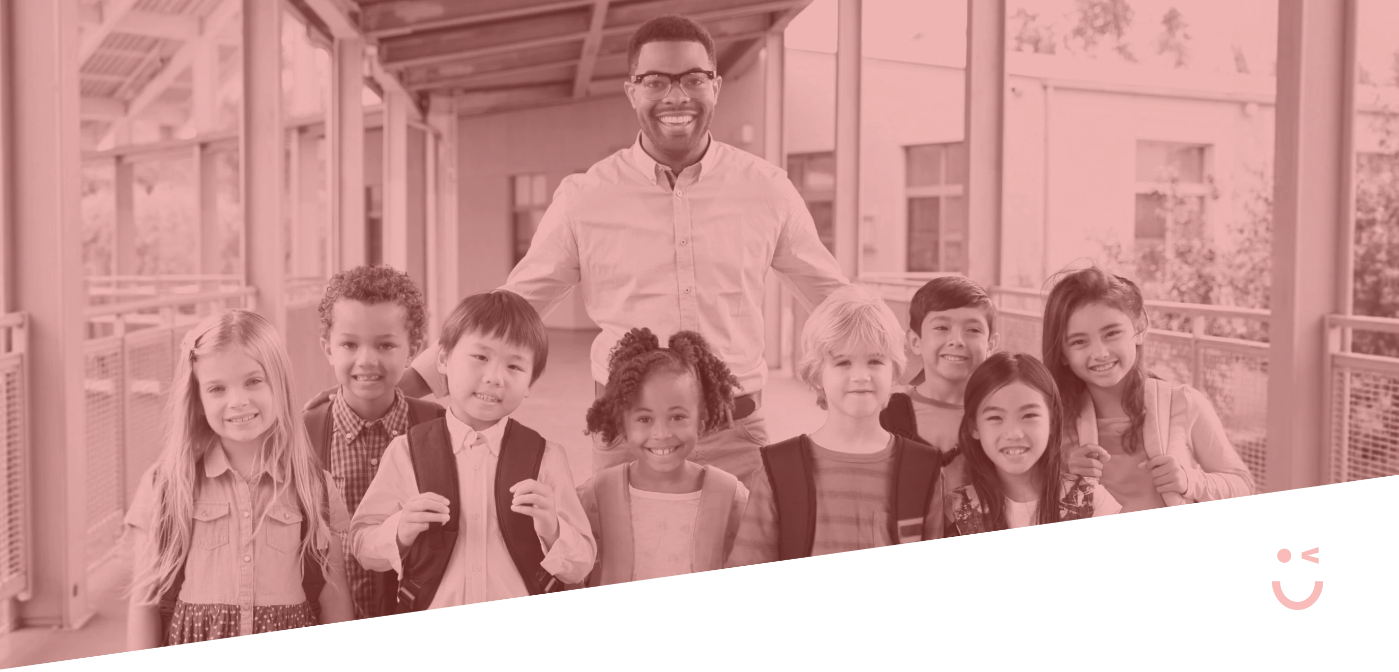 banner of a teacher with his students at school