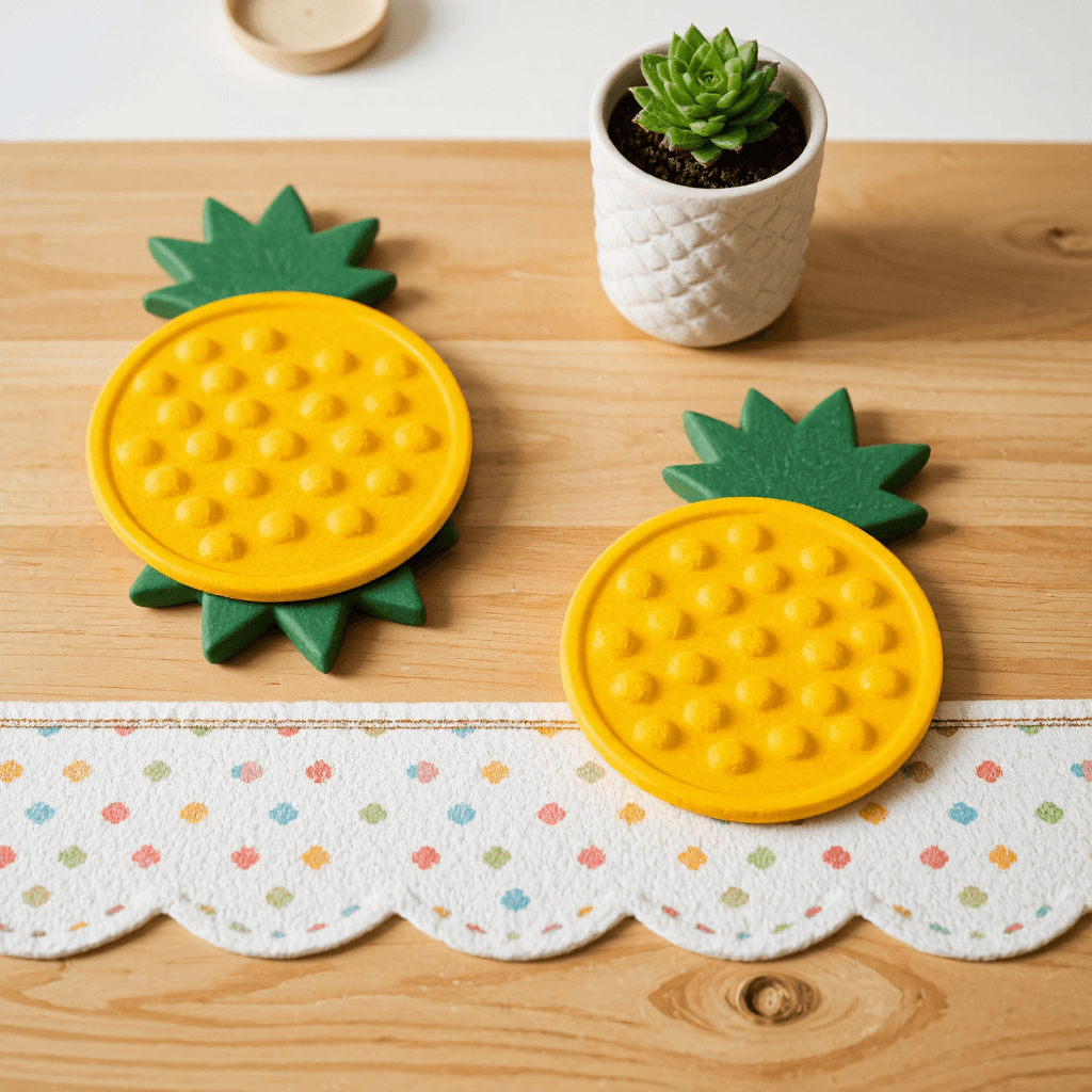 product photography of a set of pineapple-shaped coasters