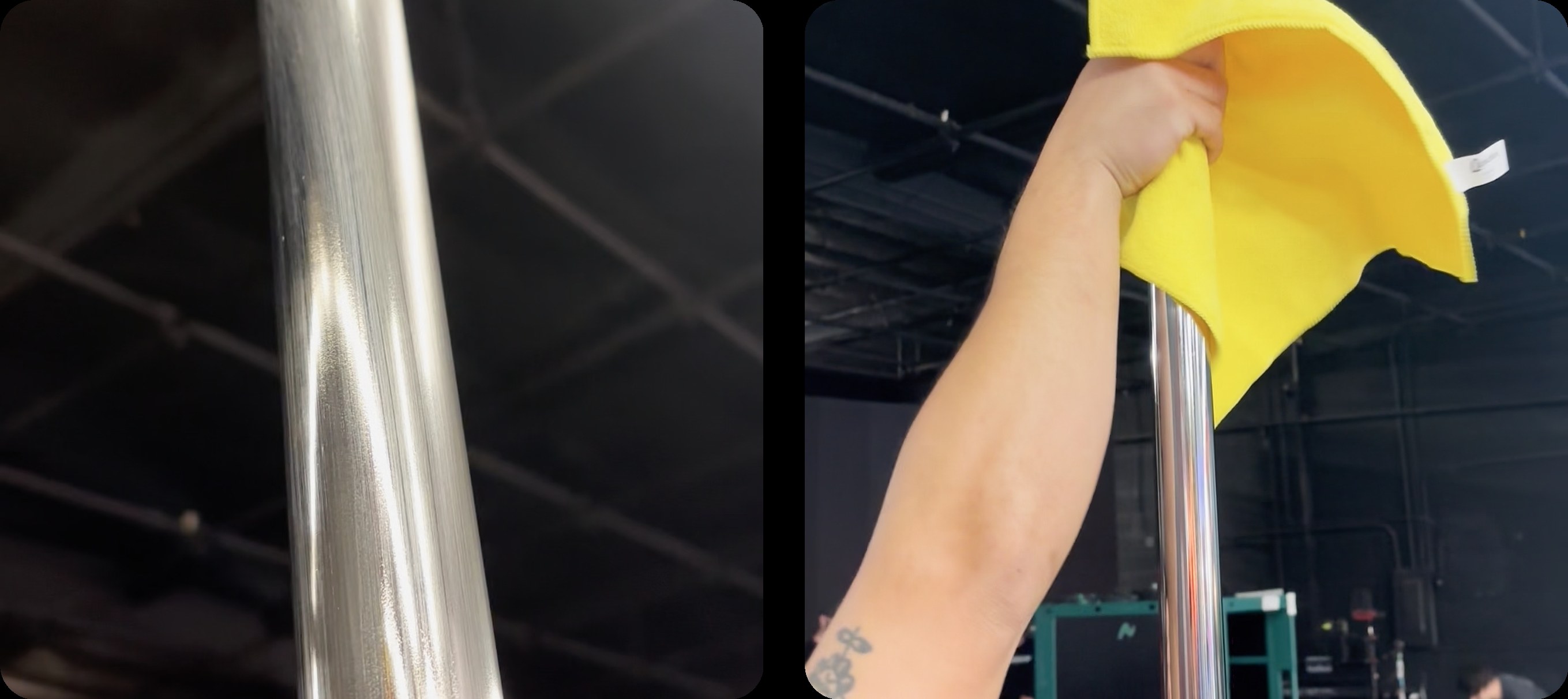 working wax on (left), wiping it off (right)