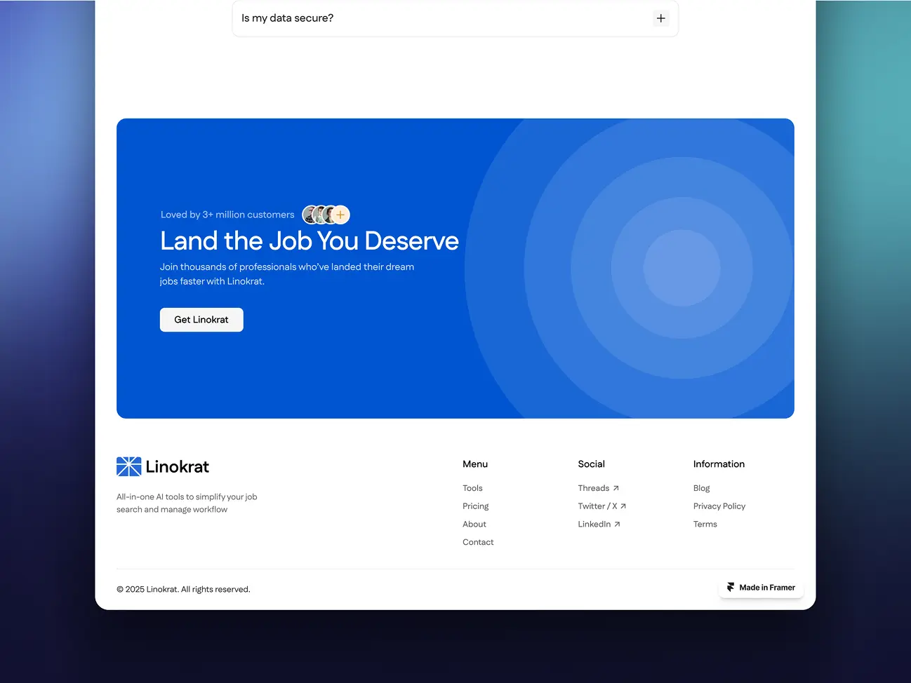 Linokrat CTA section preview